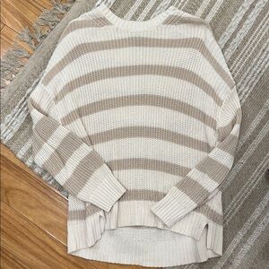 American Eagle Outfitters Cream and Tan Striped Knit Sweater